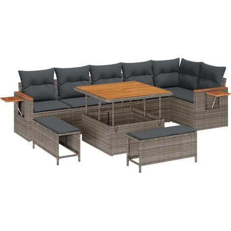 Garden Sofa Set 9 pcs Grey Poly Rattan vidaXL (1/5)