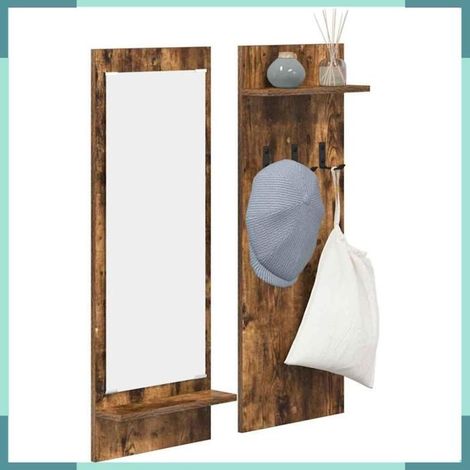 874527 Porte-manteau mural avec étagère Chêne fumé 70 x 10 x 90 cm (1/5)