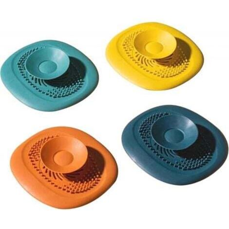 [NEVER USED] Set of 4 silicone drain plugs, universal bath plug, protective filter for floors, laundry room, kitchen and bathroom (4 colors)