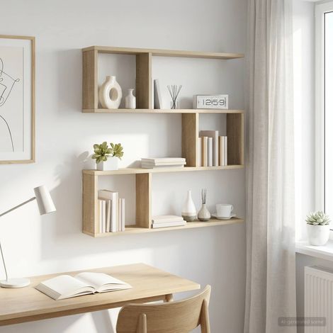 Étagère murale 6 compartiments chêne Sonoma en bois d’ingénierie 80 x 12 x 79,5 cm - PANGIVO (1/5)