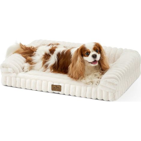 1 panier chien, fausse fourrure, mousse mémoire forme, ergonomique, lavable, taille moyenne (1/5)