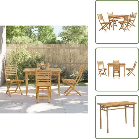 The Living Store 5-tlg. Garten-Essgruppe Bambus - Bambus Gartenset - Gartenmöbel Set - Esstisch - Gartenstühle - Outdoor Möbel