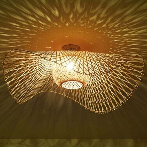 Plafonnier en Bambou Tressé à la Main - Éclairage en Bois Clair pour une Ambiance Rétro et Naturelle - Plafonnier Rotin en Bambou Naturel (48cm) (1/5)