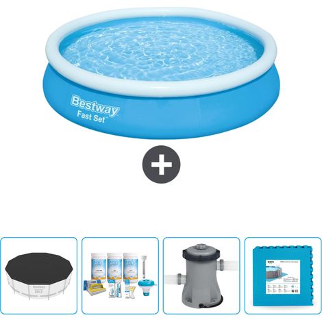 Piscine Gonflable Ronde Fast Set Bestway - 366 x 76 cm - Bleue - Incluse Accessoire CB2 (1/5)