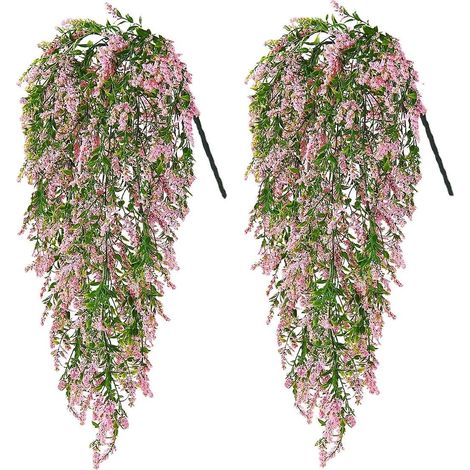(rose) 2 Pices Fleurs Artificielles En Plastique Rotin Suspendues - Faux Lierre Dcoratif Pour L'intrieur Et L'extrieur, Fausse Verdure Dcorative P (1/5)