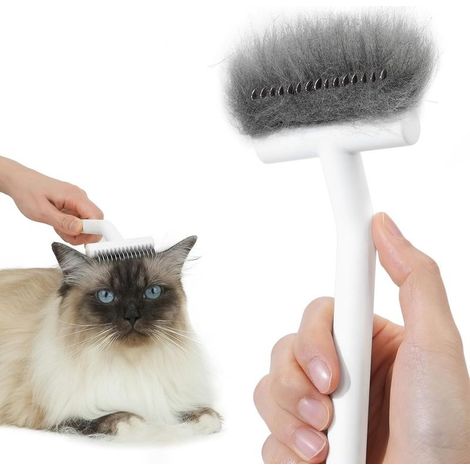 Cat Brush for Long Haired Cats, Dematting Tool and Deshedding Comb for Removing Loose and Matted Hair, Cat Grooming Undercoat Rake, White (1/4)