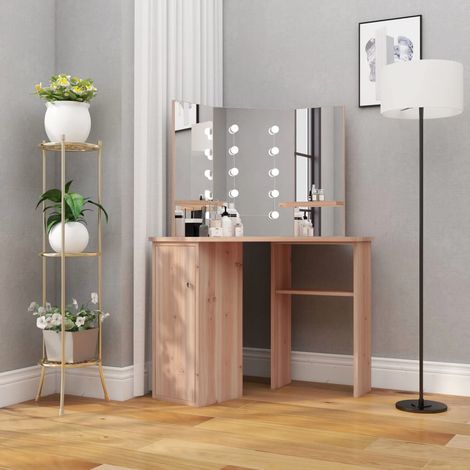 Coiffeuse d'angle avec LED, Table de maquillage, Meuble coiffeuse Chêne 111x54x141,5 cm RDS5599 (1/5)
