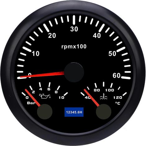 Tachymètre 3-en-1 85mm, pression d'huile 0-10bar, température d'eau 40-120°C, compte-tours 6000rpm, DC 9-32V, rétroéclairage 7 couleurs, pour voiture, camion, bateau.