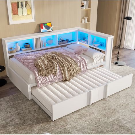 Bett Tagesbett Stauraum 90x200 Ausziehbett Weiß OKMYHOME (1/5)