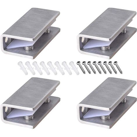 Pince à Verre en Acier Inoxydable 4 Pièces Support D'étagère en Verre Réglable Pince à verre Rectangulaire de 812 mm d'Épaisseur Pince à Verre Inox pour Balustrade Escalier Salle Bains, avec Vis
