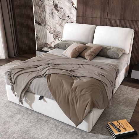 Lit capitonné-sommier hydraulique-3 tiroirs-coffre rangement-sommier lattes-tête de lit-145x210x102cm-Sans Matelas (1/5)