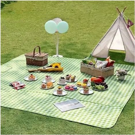 Couverture de pique-nique imperméable pliable – Tissu non tissé épais résistant à l'humidité pour la plage, 100cm150cm– Vert (1/5)