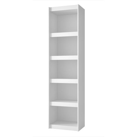Pegane – Bibliothèque haute murale en bois mélaminé blanc – 5 étagères – Dimensions 48 x 33 x 182 cm – Fabrication espagnole