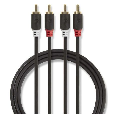 Cable de audio estéreo 2x RCA macho 2x RCA macho chapado en oro 3,00 m redondo gris oscuro caja con ventana - Nedis (1/3)