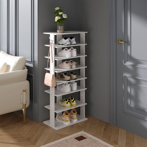 White Entryway Retro Vertical Eight-Tier Shoe Rack 50cm W x 28cm D x 113cm H (1/5)