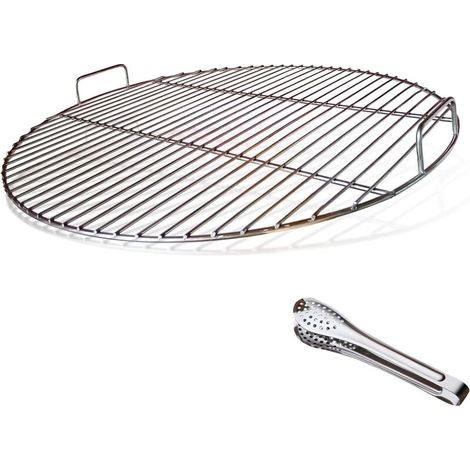 304 Grille de Barbecue Ronde en Acier Inoxydable avec poignée, diamètre 54,5 cm pour Barbecue au Charbon de Bois de 57 cm e.g Weber, avec Pince à Barbecue (1/4)