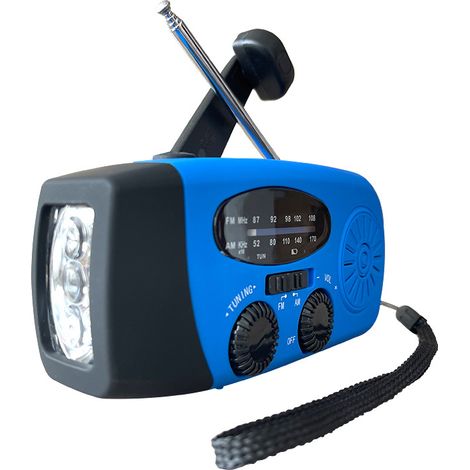 Radio d'urgence solaire portable, alarme et dispositif de prévention des catastrophes avec lampe de secours, batterie 2000 mAh, ABS, bleue (1/5)
