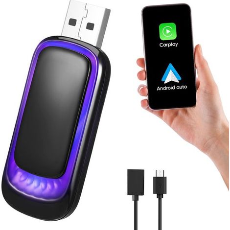 Adattatore wireless 2 in 1 CarPlay Dongle per CarPlay e Android Auto, converte le connessioni cablate in connessioni wireless, compatto e stabile, U (1/5)