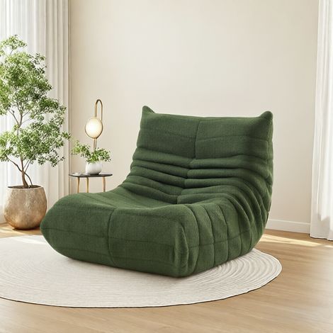Fauteuil une place en agneau vert–fauteuil relax–rembourrage en mousse haute densité–dossier confortable–idéal pour le salon ou la chambre à coucher