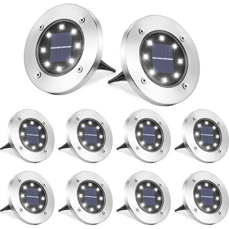 Lot de 8 lampes solaires de jardin au sol, LED, IP65, blanc froid, pour chemins et escaliers (1/5)