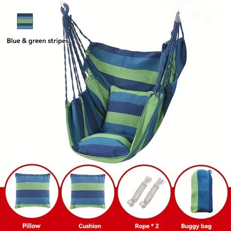 Fauteuil suspendu en toile de coton épaisse - Confortable - Adapté à l'extérieur - Plusieurs couleurs disponibles + 2 coussins