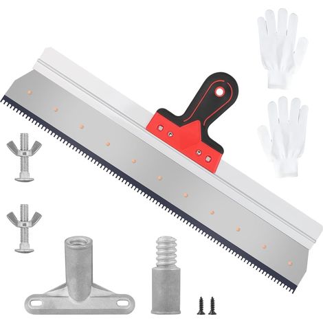 Raclette Dentée Aciers Inoxydables 560mm, Platoir Denté avec Poignée Souple, Gants et Adaptateur, pour revêtements de sol/masse de compensation, résine époxy, raclette de surface (1/5)