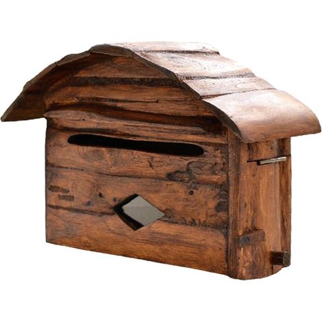 Boîte aux lettres murale en bois de style rural avec fenêtre (1/5)