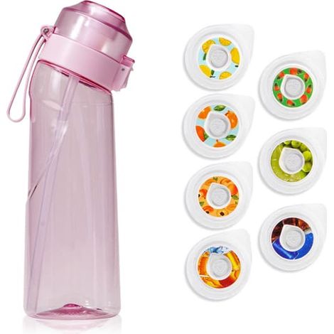 LYERCW - Gourde avec 7 capsules aromatisées et parfumées Air Water Up Bottle Frosted Black 650 ml Air Starter Pack Wask Cup For Camping Sports - rose