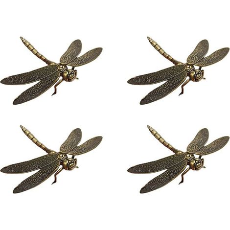 4 figuras de libélula de latón fundido, escultura de metal de estilo retro, decoración hecha a mano para oficina y hogar.