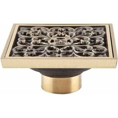 Caniveau de douche laiton antique carré invisible de 10 cm, design épuré (1/4)