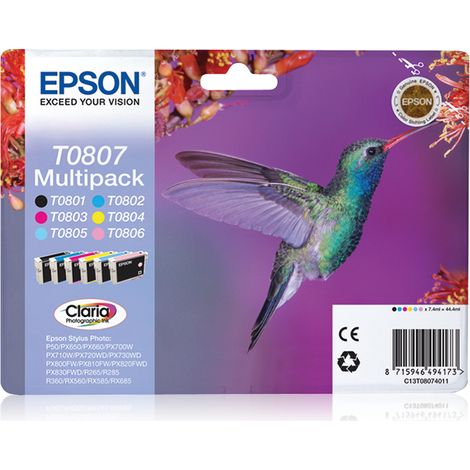 Epson Hummingbird Multipack "Colibri" (T0807) - Encres Claria N, C, M, J, Cc, Mc (1/3)