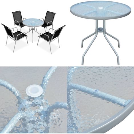 Set da Pranzo da Esterno 5 pz in Acciaio Nero - Sedie da giardino - Tavolo da pranzo da esterno
