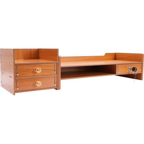 Holz Monitorständer mit Schubladen Schreibtischaufsatz Monitorerhöhung Organizer