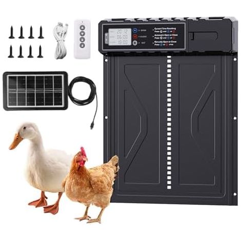 Porte automatique de poulailler solaire, télécommande, protection anti‑pincement, installation facile, étanche pour l’extérieur (1/5)