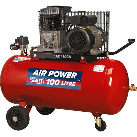 Sealey SAC1103B 100L Belt Drive Air Compressor with Cast Cylinders & Wheels 3.5hp (1/5)
