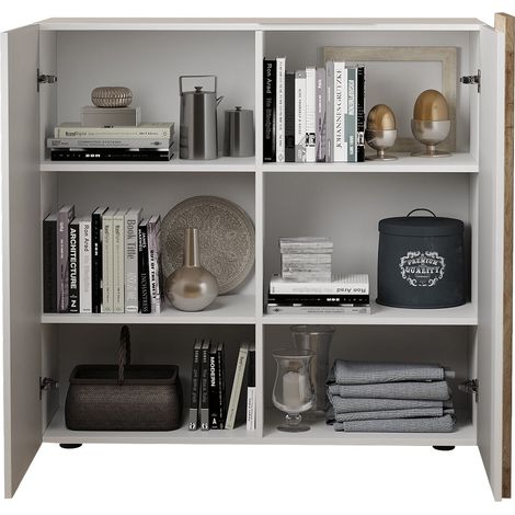 Lucito Kommode, 4 Regalböden, 6 Fächer, Made in Italy, 2 Türen, 121x44x114h cm in Hochglanz Weiß