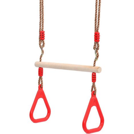 Balançoire en bois trapèze avec anneaux de gymnastique Aire de jeux pour enfants Jeu de toboggans Jardin extérieur intérieur (1/5)