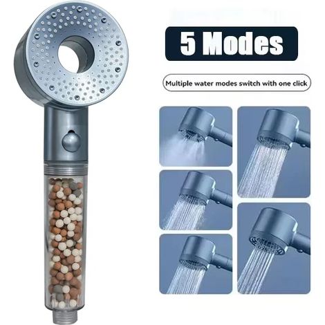 (Bleu clair b) Pommeau de douche massant spa Booster 5 modes réglables haute pression économie d'eau filtre portable robinet de douche accessoires de salle de bain (1/5)