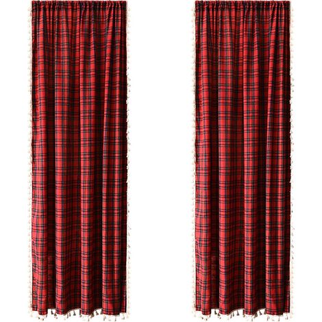 Rideau à franges américaines de Noël - Panneau unique : Carreaux rouges festifs pour la décoration intérieure M (1/5)
