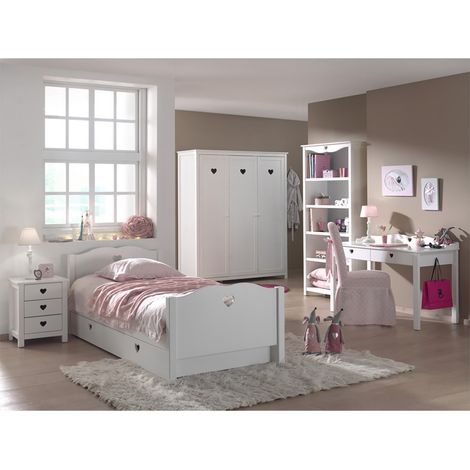 MILADY - Chambre 90x200cm + Chevet + Armoire 3P + Pack Bureau (1/5)