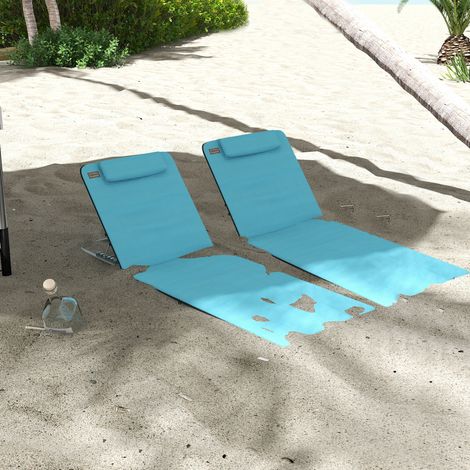 Ensemble de 2 matelas de couchage avec dossier inclinable 5 positions, appui-tête et sac de transport 134 x 48 x 33-43 cm Bleu