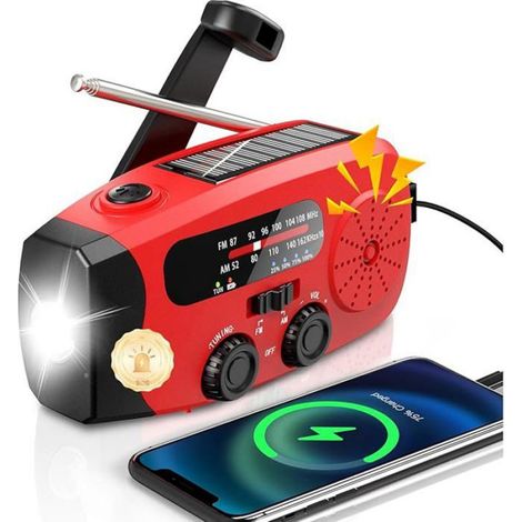 Radio solaire à manivelle - - Radio d'urgence - AM/FM - Lampe torche LED - Batterie externe 2000 mAh - Alarme SOS (1/5)