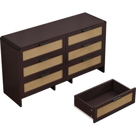 ELVMI Kommode mit 6 Schubladen und Abgerundeten Ecken, für Schlafzimmer und Wohnzimmer, Braunrot (1/5)