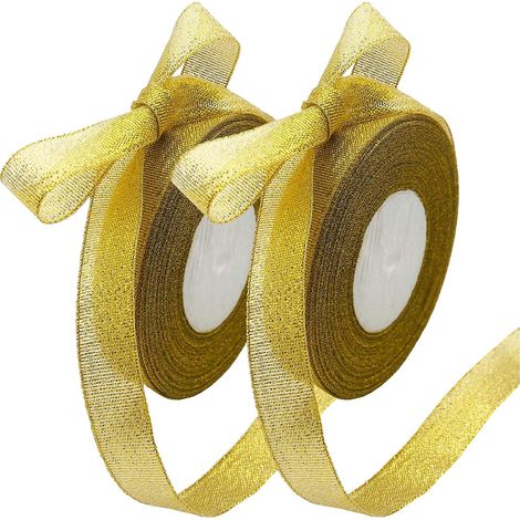 Ruban - Polyester - 2 cm x 2200 cm - Or Argent Ou Or Et Argent - Pour Emballage Cadeau Décoration Fêtes Mariage Anniversaire - 2 Rouleaux (1/5)