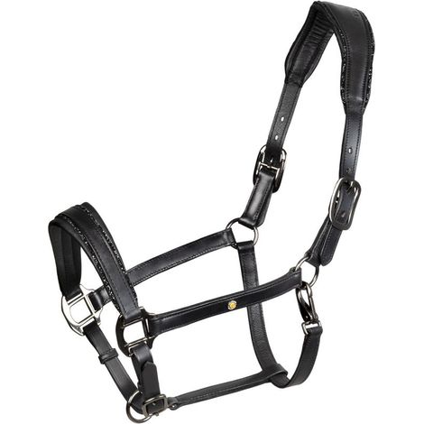 PONY, Nero: Cavezza in cuoio con piping glitterato per cavalli