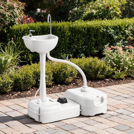 Lave-mains de camping gris clair en HDPE avec pompe à pied (1/5)