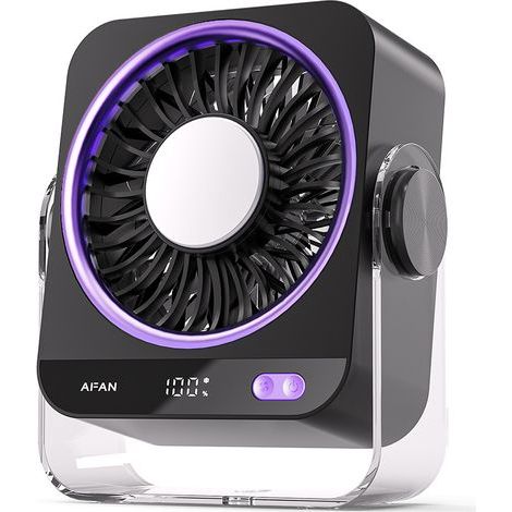 Ventilateur 2-en-1 bureau/mur, rechargeable USB, écran numérique, 199 vitesses réglables, fonction rafraîchissement rapide, couleur gris anthracite-lsw-Karteo