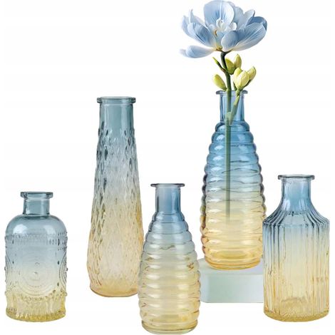 5x DEKORATIVE VASEN Nordic Glas Gelb Meer Für Blumen Hause Hochzeit