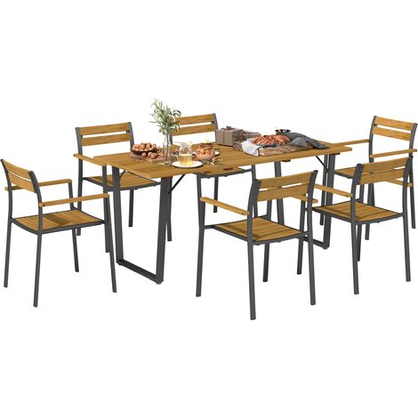 Outsunny 7 Piece Garden Dining Set with Table and 6 Stackable Chairs, Brown (1/5)