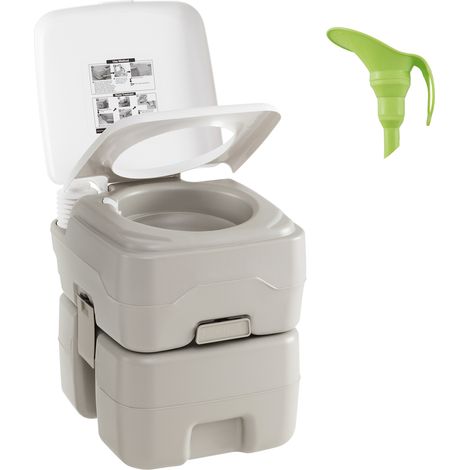 Toilette Portable avec Réservoir à Déchets de 20 L, Toilette Mobile avec Pompe de Rinçage et Entonnoir Télescopique, Commode pour Voyage Pêche, Gris (1/5)